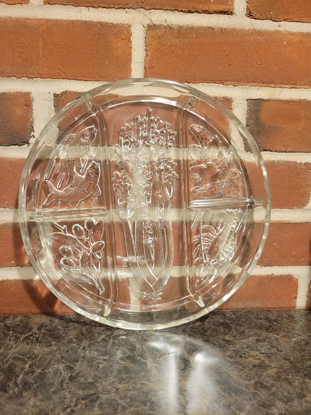 Vegetable Etched Glass Serving Platter